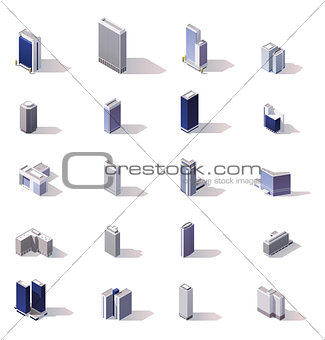 Vector isometric city buildings icon set