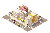 Vector isometric low poly town street with buildings