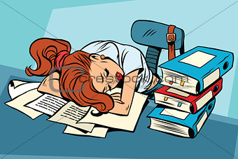 Young woman sleeping at work or school