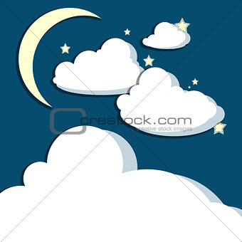 Crescent Moon Clouds Stars