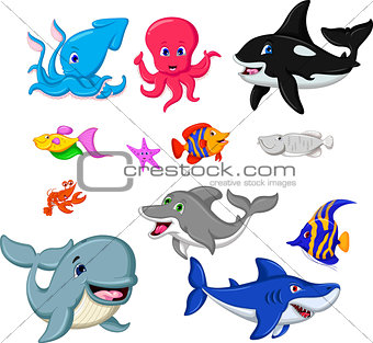 collection of sea life cartoon