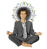 Vector Businessman in Lotus Pose Meditating