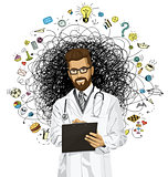 Vector Hipster Doctor Man With Clipboard