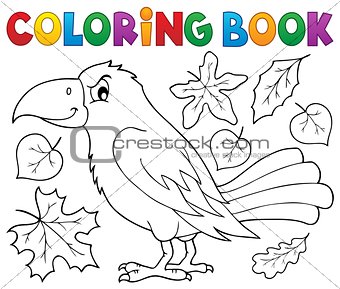 Coloring book with crow and leaves