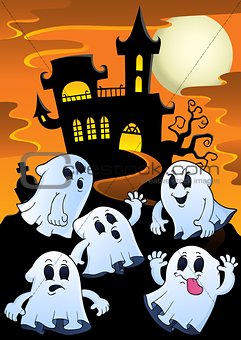 Ghosts near haunted house theme 1