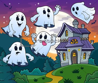 Ghosts near haunted house theme 2