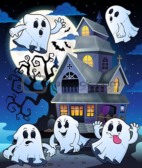 Ghosts near haunted house theme 5