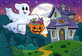 Halloween ghost near haunted house 1