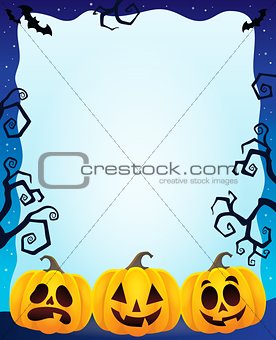 Night frame with Halloween pumpkins