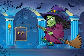 Witch on broom theme image 6