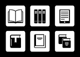 book icons on black background