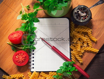 Top view of an empty recipe book