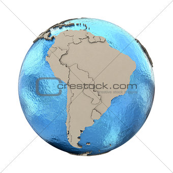 South America on model of planet Earth