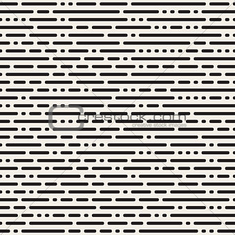 Vector Seamless Black and White Irregular Rounded Dash Lines Pattern