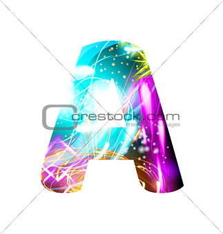 Glowing Light effect neon Font. Color Design Text Symbols. Shiny letter A