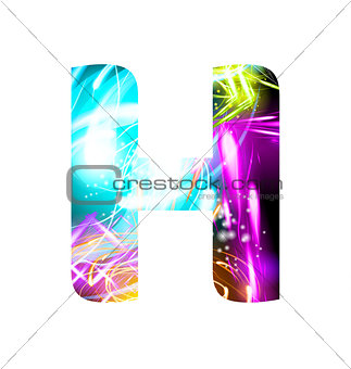 Glowing Light effect neon Font. Color Design Text Symbols. Shiny letter H