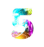 Glowing Light effect neon Font. Color Design Text Symbols. Shiny number 5
