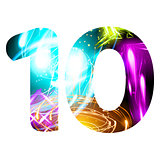 Glowing Light effect neon Font. Color Design Text Symbols. Shiny number 10