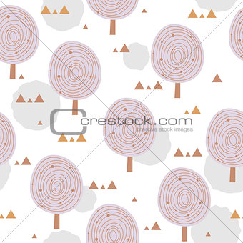 scandinavia seamless pattern with silhouettes of trees, triangular forms. and stained blue for eco design - vector background