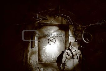 The metal door in the bomb shelter