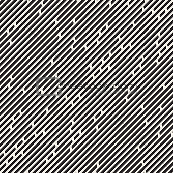 Vector Seamless Black and White Irregular Rounded Dash Lines Pattern