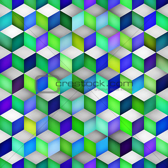 Vector Seamless Multicolor Gradient Cube Shape Rhombus Grid Geometric Pattern