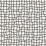 Vector Seamless Black and White Distorted Rectangle Mosaic Grid Pattern