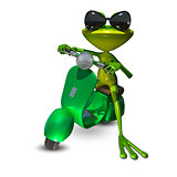 3D Illustration of a frog on a motor scooter