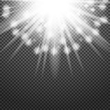 Shiny sunburst of sunbeams on the abstract sunshine background and transparency. Vector illustration.