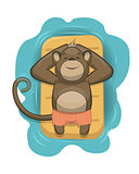Vector monkey relaxing on air mattress 