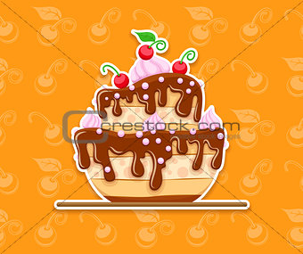 Sponge cake dessert with sweet chocolate glaze