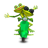 3D Illustration of two frogs on a motor scooter