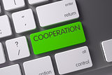 Cooperation Green Button. 3D Render.