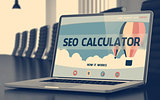 Landing Page of Laptop with SEO Calculator Concept. 3D Render.