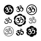 Set of Om, or Aum signs isolated on white background.