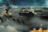 Tank battle in the burned-out field