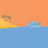 Cruise ship, tropical island and blue ocean