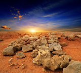 sunset in stone desert