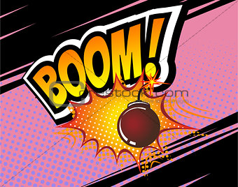 Boom. Vector Retro Comic Speech Bubble, Cartoon Comics Template. Mock-up of Book Design Elements. Sound Effects, bomb, Colored Halftone Background