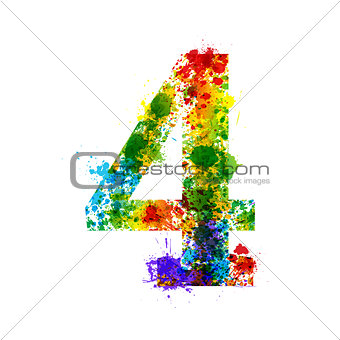 Color Paint Splashes. Gradient Vector Font Symbols. Watercolor Splash Designer Decoration Alphabet. Ink Number Isolated on a White Background