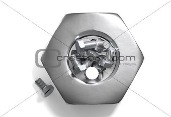 Bolts and Nut incompatible 3d illustration