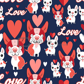 Pattern with funny puppies in love