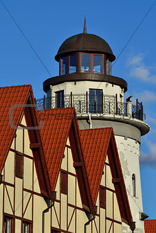 Lighthouse in the Fishing village. Kaliningrad, formerly Konigsb
