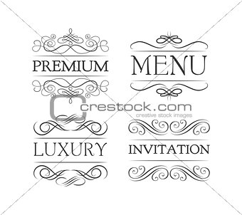 intage and filigree decoration. Ornate frames and scroll swirls element. Divider element. Isolated on white background. Vector Illustration