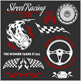 Car racing badges and elements. Graphic design for t-shirt.