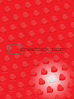 Red 3D hearts and one white on red background