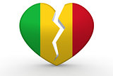 Broken white heart shape with Mali flag