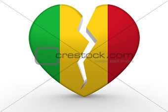 Broken white heart shape with Mali flag