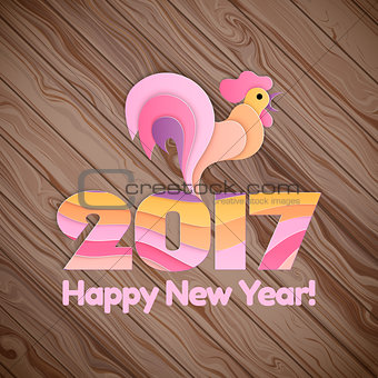Happy New Year 2017 on the wooden background.