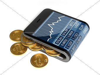 Concept Of Digital Wallet And Bitcoins On White Background.